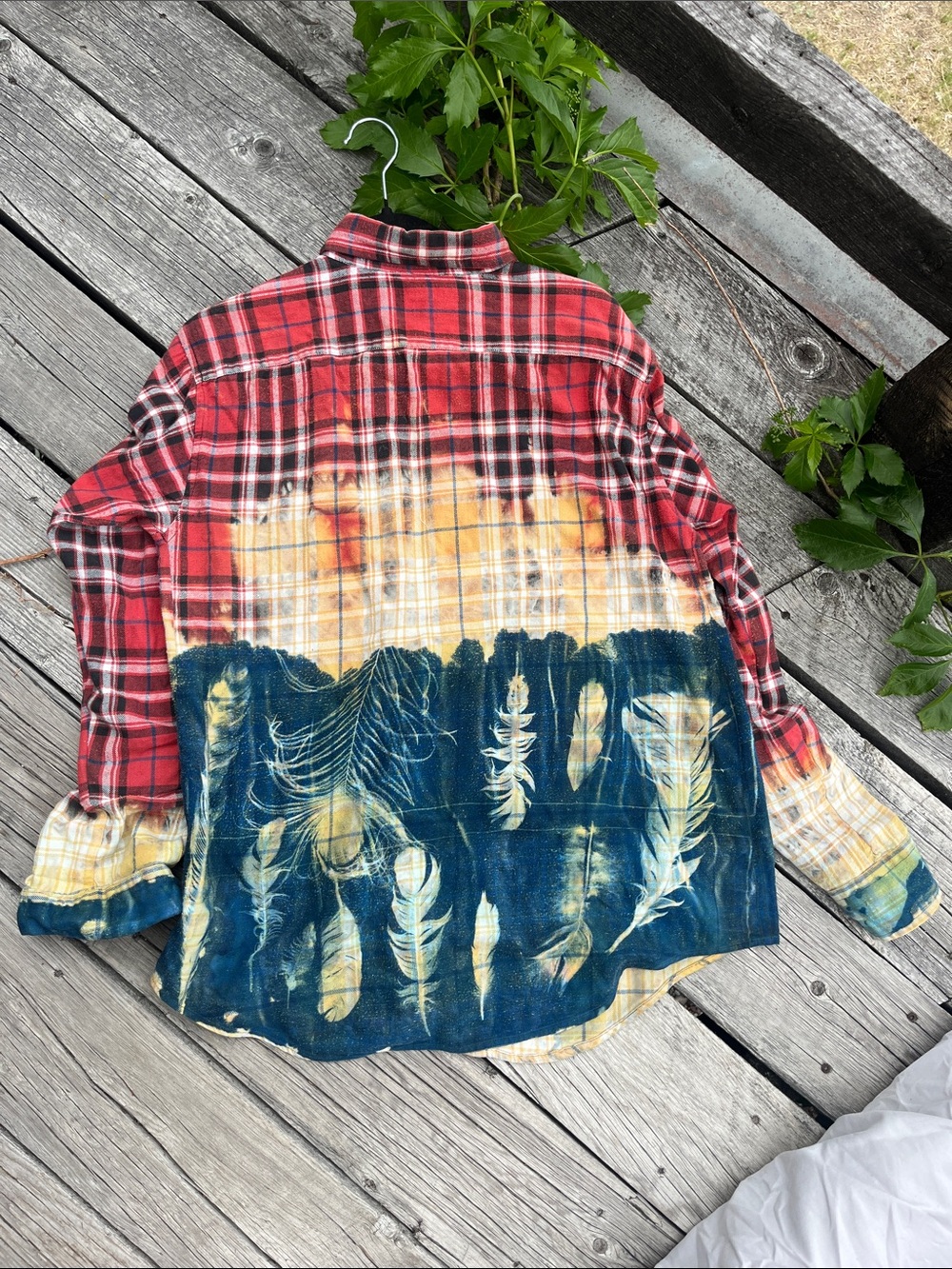 Red Plaid to Blue Dyed Button-Up Shirt